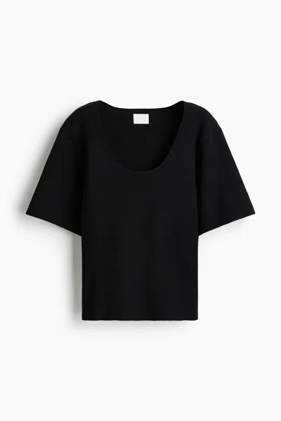 H&m Fine-knit T-shirt In Black