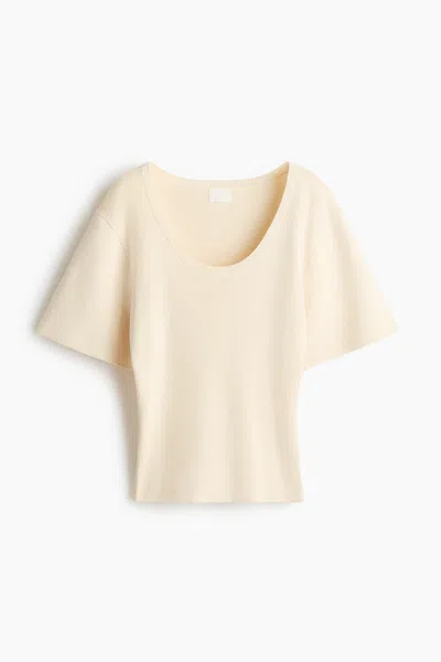 H&m Fine-knit T-shirt In Neutral