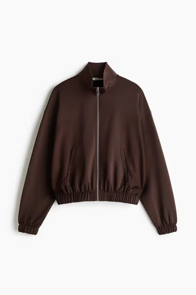 H&m Fine-ribbed Track Jacket In Brown