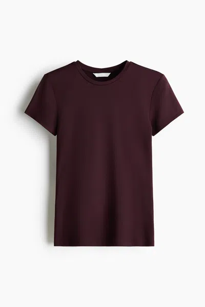 H&m Fitted Microfiber T-shirt In Burgundy