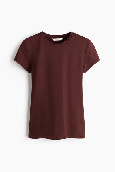 H&m Fitted Microfiber T-shirt In Brown