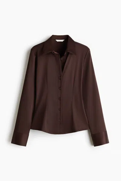 H&m Fitted Satin Shirt In Burgundy