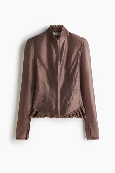 H&m Fitted Shoulder-pad Blouse In Brown
