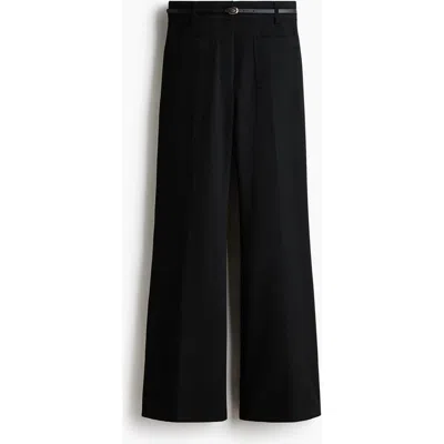 H&m Flared Belted Trousers In Black