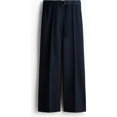 H&m Flared Belted Trousers In Blue