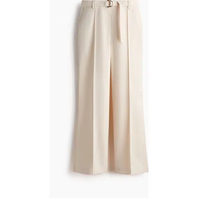 H&m Flared Belted Trousers In Neutral