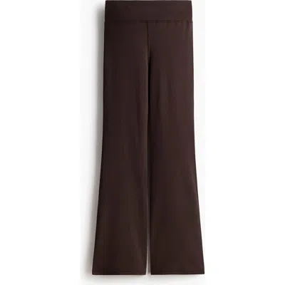 H&m Flared Brushed Jersey Trousers In Burgundy
