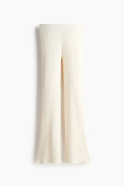 H&m Flared Cable-knit Trousers In White
