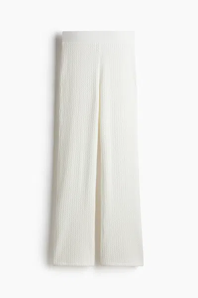 H&m Flared Cable-knit-look Pants In White