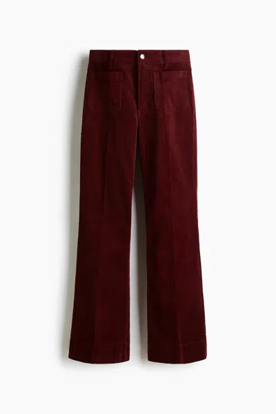 H&m Flared Corduroy Pants In Burgundy