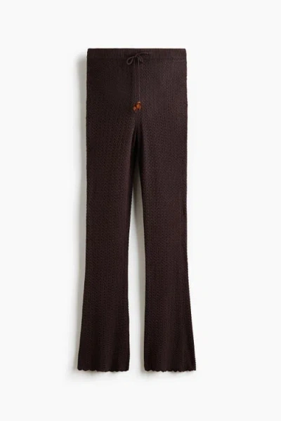 H&m Flared Crochet-look Trousers In Brown