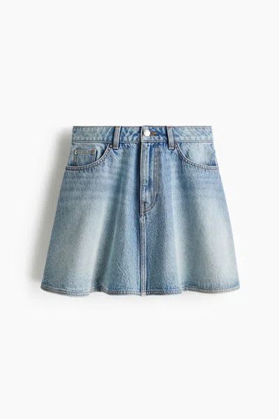 H&m Flared Denim Mini Skirt In Blue