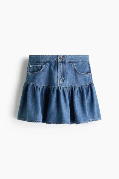 H&m Flared Denim Skirt In Blue