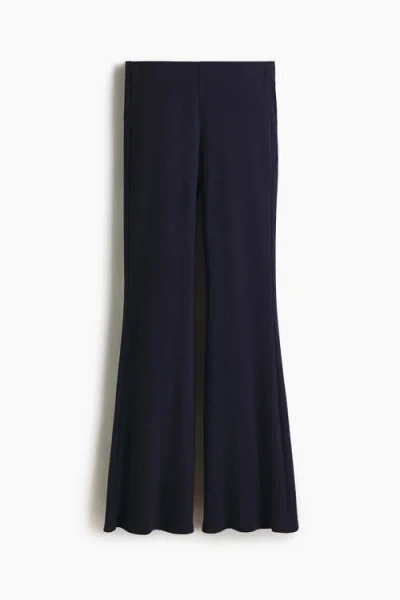 H&m Flared Fine-knit Trousers In Blue