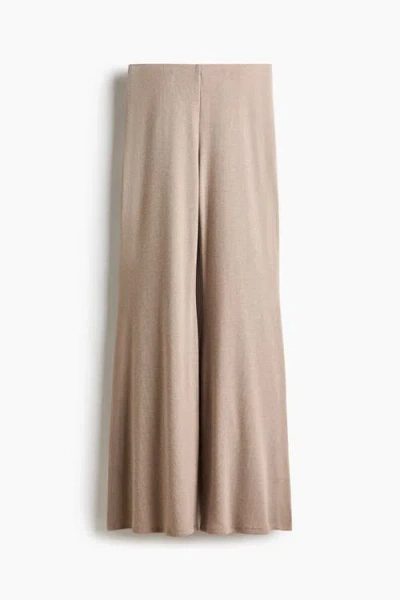 H&m Flared Fine-knit Trousers In Brown