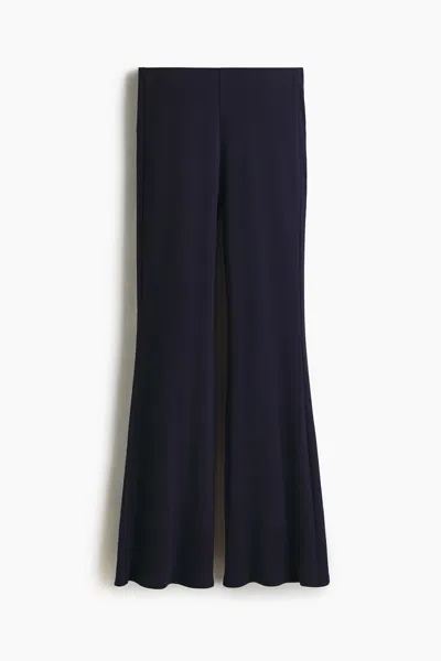 H&m Flared Fine-knit Trousers In Blue