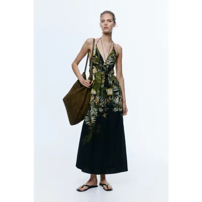 H&m Flared Halterneck Dress In Black