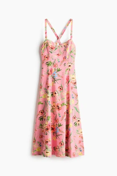 H&m Flared Linen-blend Dress In Pink