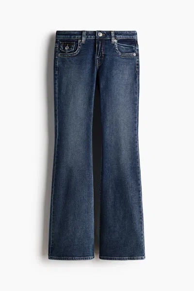 H&m Flared Low Waist Jeans In Dark Denim Blue