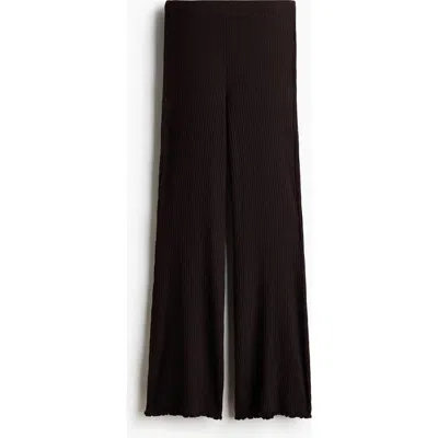 H&m Flared Rib-knit Linen-blend Trousers In Brown