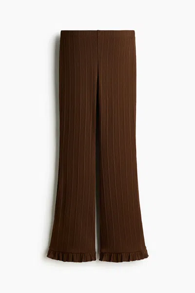 H&m Flared Rib-knit Pants In Brown