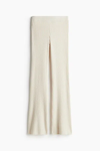 H&m Flared Rib-knit Pants In Neutral