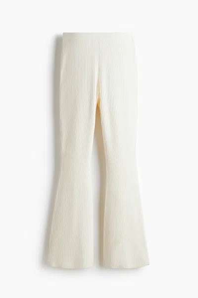H&m Flared Rib-knit Pants In Neutral