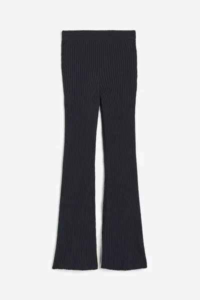 H&m Flared Rib-knit Pants In Black