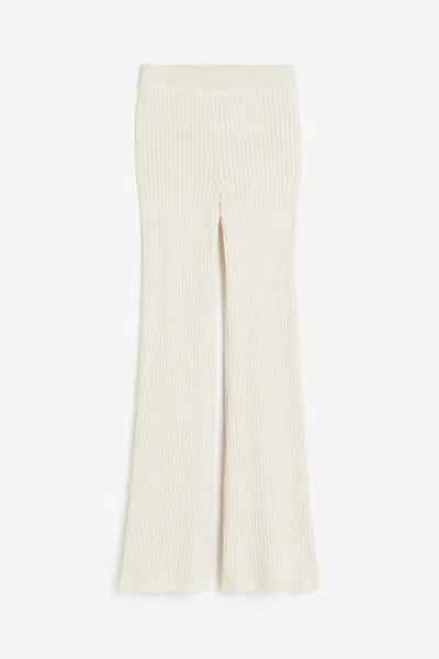 H&m Flared Rib-knit Pants In Neutral