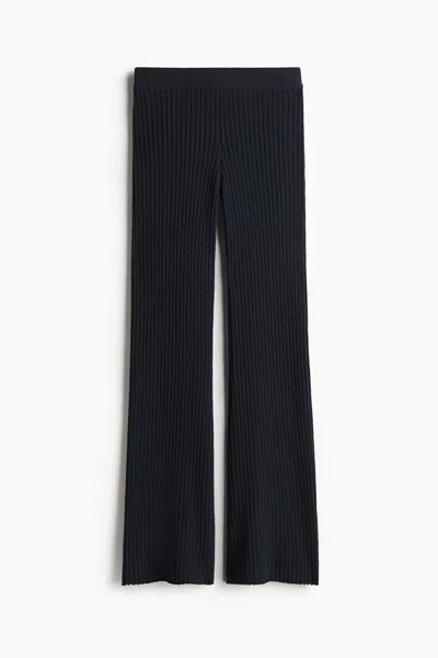 H&m Flared Rib-knit Pants In Nearly Black