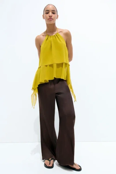 H&m Flared Satin Trousers In Brown