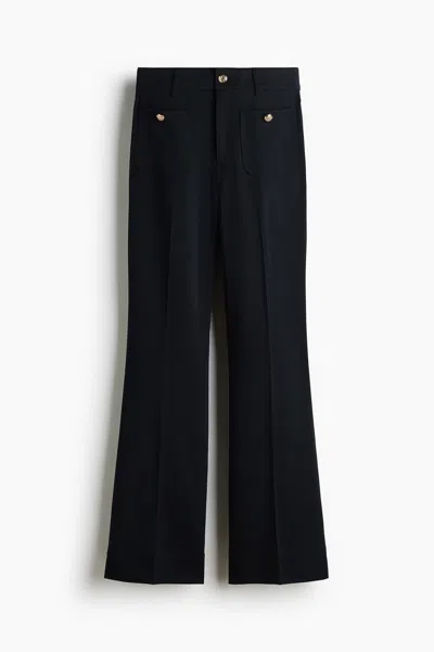 H&m Flared Twill Pants In Navy Blue
