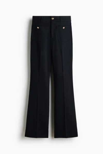 H&m Flared Twill Trousers In Black