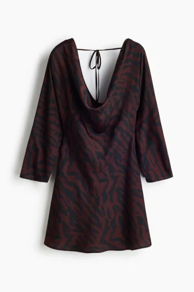 H&m Flared-skirt Cowl-neck Dress In Animal Print