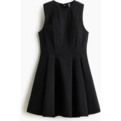 H&m Flared-skirt Denim Dress In Black