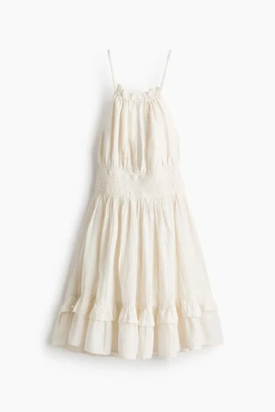 H&m Flared-skirt Linen-blend Dress In Neutral