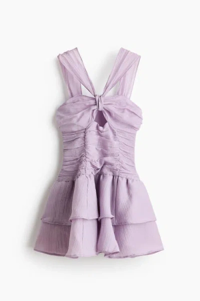 H&m Flared-skirt Ruched Dress In Purple
