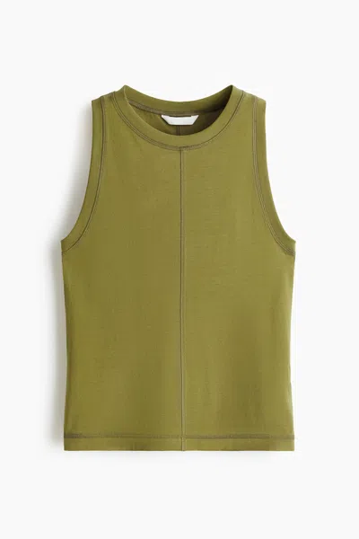 H&m Flatlock-seam Tank Top In Green