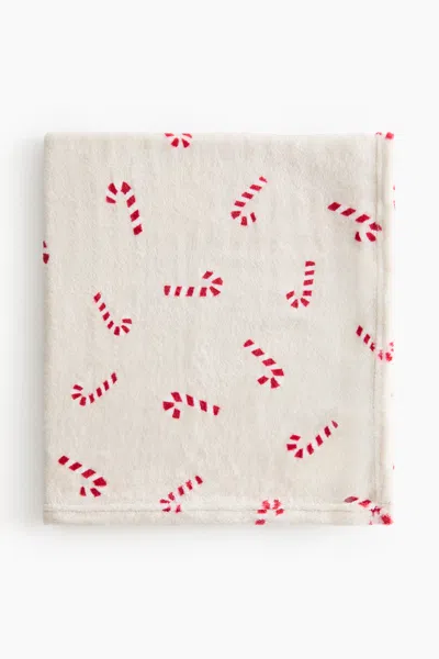 H&m Fleece Baby Blanket In Light Beige/candy Canes