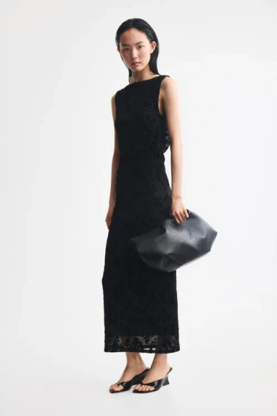 H&m Flock-print Bodycon Dress In Black