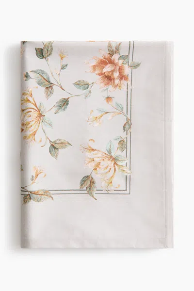 H&m Floral Cotton Twill Tablecloth In Brown