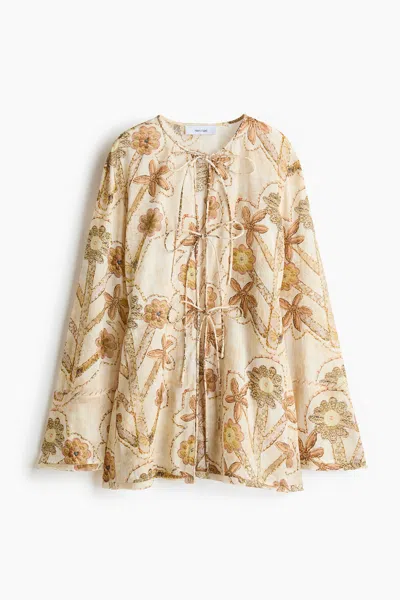H&m Floral-print Tie-front Blouse In Multi