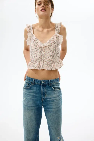 H&m Flounced Button-front Top In Neutral
