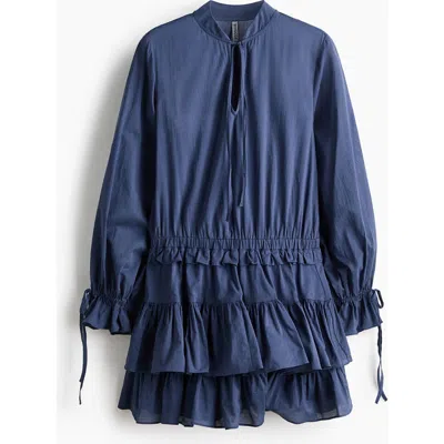 H&m Flounced Cotton Dress In Blue