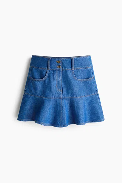 H&m Flounced Denim Mini Skirt In Blue