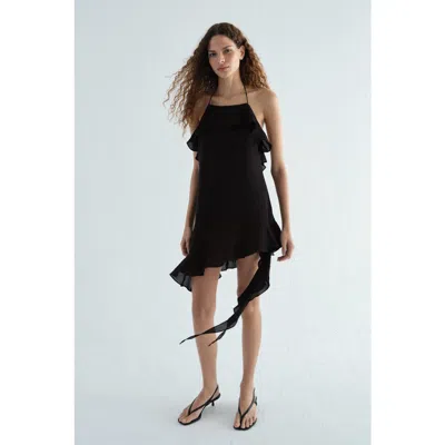 H&m Flounced Halterneck Dress In Black