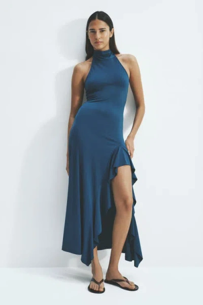 H&m Flounced Halterneck Dress In Blue