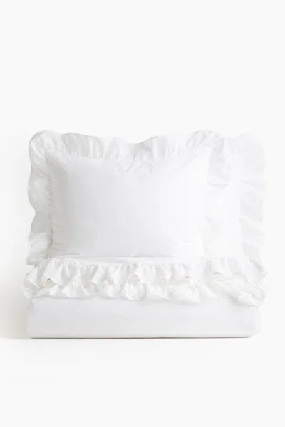 H&m Flounced King/queen Duvet Cover Set In White