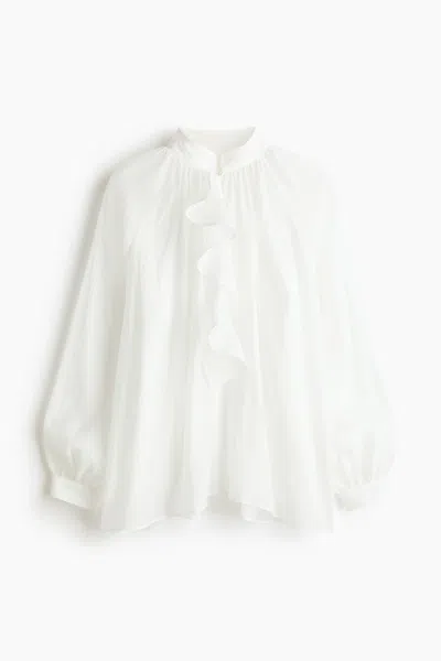 H&m Flounced Lyocell-blend Blouse In Multi