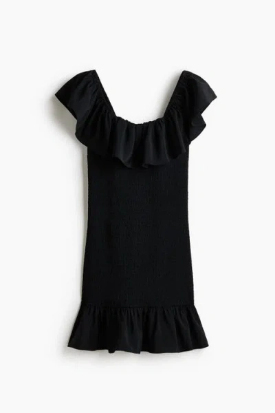 H&m Flounced Off-the-shoulder Dress In Black